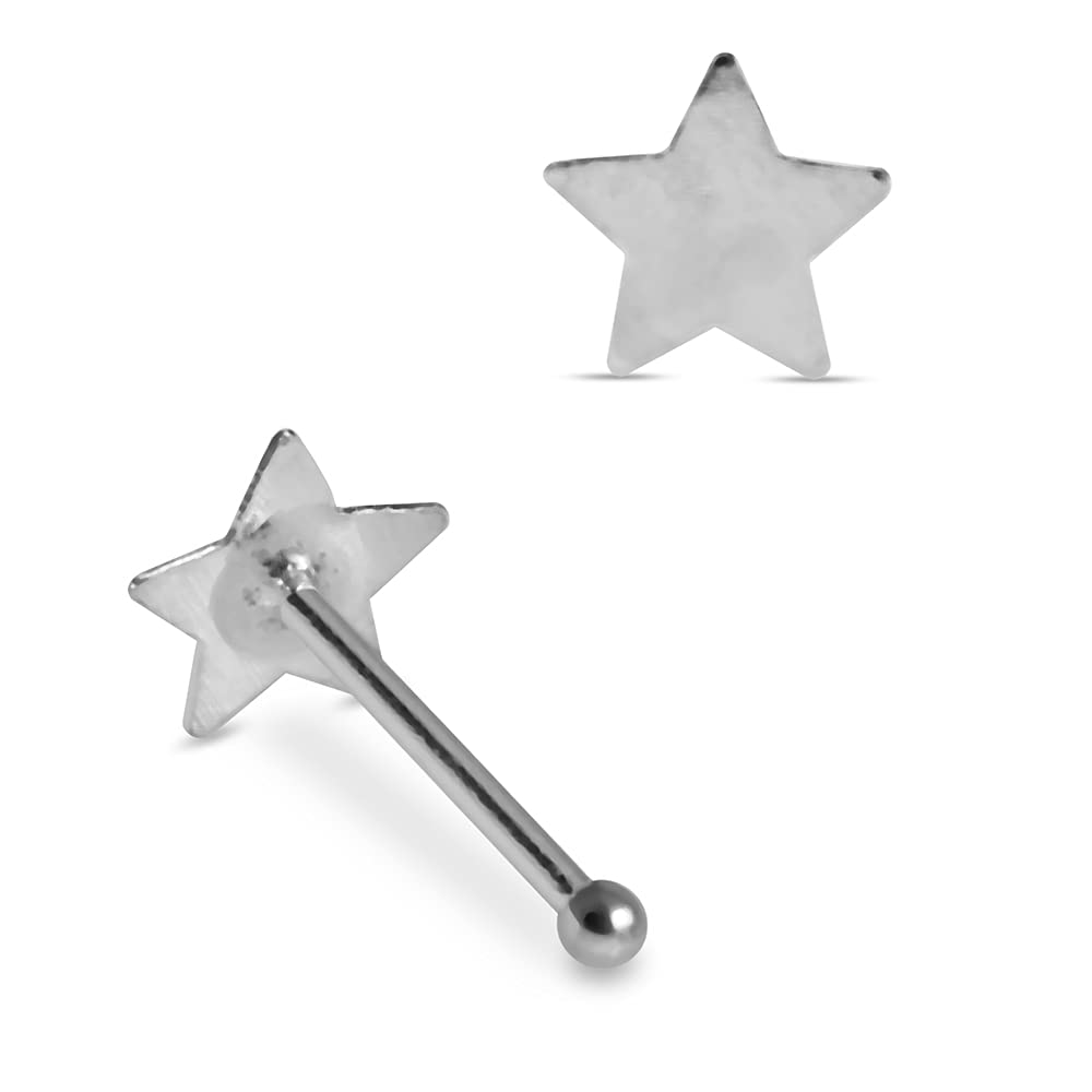 AZARIO LONDON 5 Pieces Pack Plain Flat Star Top 22 Gauge 925 Sterling Silver Nose Bone Stud Piercing