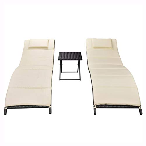 Sunlounger, Folding Sun Loungers 2 pcs with Table Poly Rattan Black