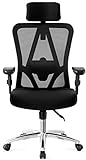 Ticova Ergonomic Office Chair with Adjustable Headrest, Armrest and Lumbar Support - High Back Mesh Chair with Thick Seat Cushion - Reclinable Computer Desk Chair