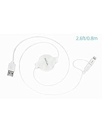 [Apple MFi Certified] skiva cord2go Duo (2.6ft 0,8 M) Cable plano de carga y sincronización 2 en 1 con conectores Lightning & MicroUSB Retráctil Para iPhone 6splus 6S, iPad, Samsung y más