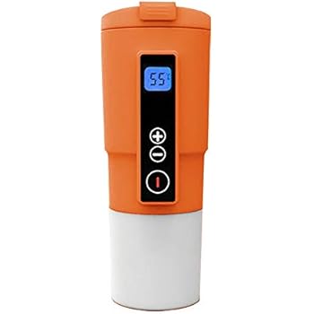 12V Smart Electric Shelf Heating Travel Coffee Mug for Car Smart Heated Coffee Warmer Cup on the Go(Orange)