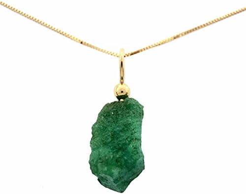 Emerald Necklace Pendant Genuine May Birthstone Raw Natural Colombian Yellow Gold