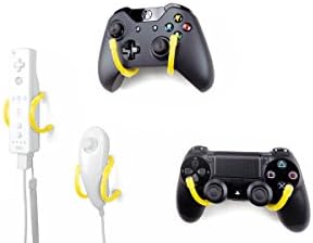 Wall Clip - Xbox One, PS4, Nintendo Switch, and Retro Game Controller Organizer - 4 Pack, Yellow