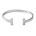 SENFAI Simple Double T Cuff Bracelet/Jewelry Set for Women (Thick Bracelet, Rhodium-Plated-Brass)
