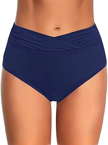 Utyful Women’s Elastic Mid Waist Pocket Full Coverage Bikini Bottoms Swim Shorts