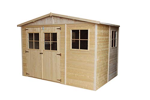 TIMBELA M334+M334G ABRI de Jardin en Bois Exterieur Plus Les PLANCHERS - Cabane de Jardin en Pin/épicéa- 318x220 cm- Construction de Panneaux