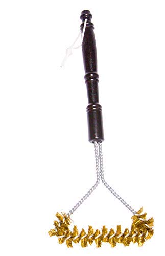 BBQ Grill Cleaning Brass Brush 12" -Made in USA -Heavy Duty Real Brass Extra Wide Two Levels of bristles are Soft Safe for Porcelain Enamel grates (12 Inches)