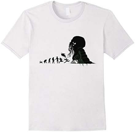 Mens Lovecraftian Darwinism Cthulhu Evolution T-Shirt Medium White