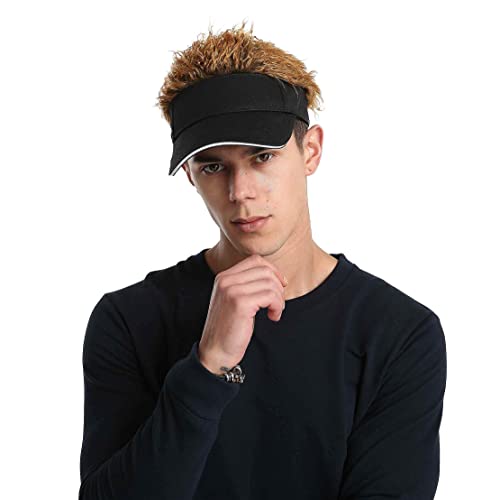 Men's Novelty Hair Hats Spiked Funny Golf Visors Guy Fieri Peaked Fake Wig Adjustable Baseball Caps Birthday Gift Black Brown