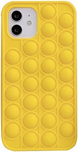 Vteepck iPhone 12/12Pro Case - Push Bubble Fidget Toy Phone Case 3D Soft Silicone Rainbow Case Release Stress Full Body Protection Shockproof Cover for Girls Children (Yellow)