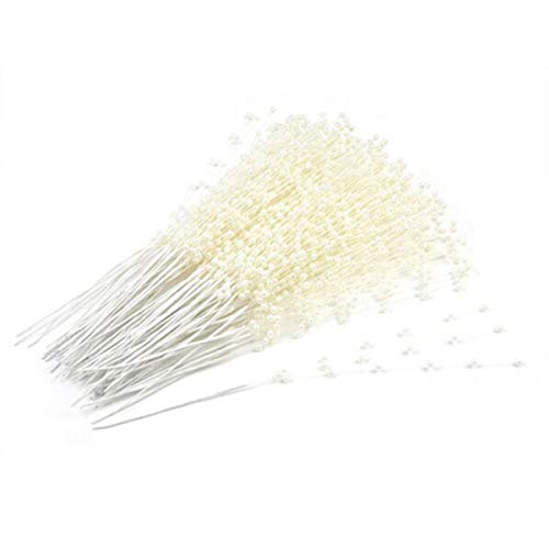 SEWACC 100Pcs Beige Pearl Sticks Beaded String for Crafts Bridal Wedding Pearl Bouquet for DIY Garland Bridal Wedding Party Supplies Decoration