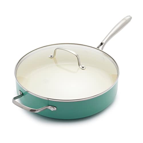GreenLife Artisan Healthy Ceramic Nonstick, 5QT Saute Pan Jumbo Cooker with Hel…