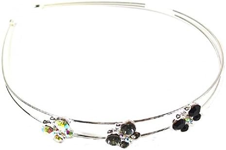 Silver Tone Black Butterfly Crystal Diamante Clear Stones Headband Hair Alice Band Tiara Wedding Bridal Bridesmaid Dress Accessories for Girls Women