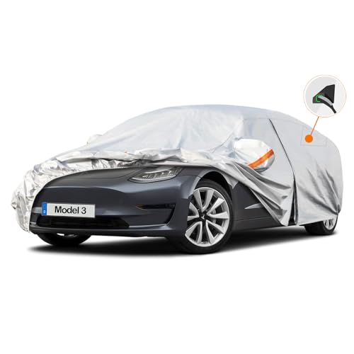Kayme Waterproof Breathable Car Cover Compatible with Tesla Model 3 (2017-2025), 6 Layers Outdoor Car Cover, Rain Sun Dust Cover with Zip and Cotton Lining.