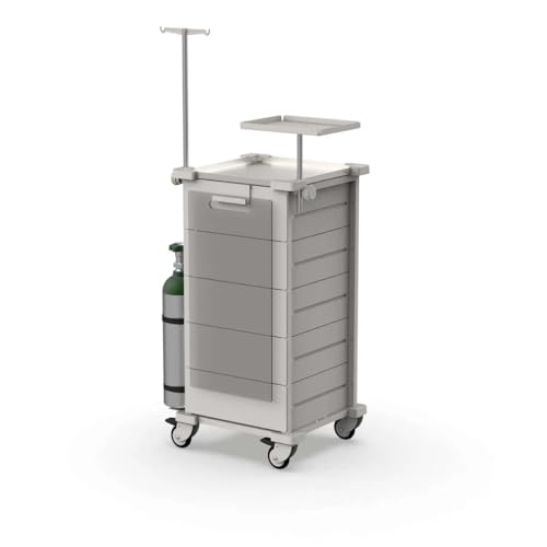 Carrinho de Emergência Hospitalar 5 Gavetas com Equipamentos e Tampo Inox | Carrinho para UTI, Clínicas, Procedimentos e Hospitais | MAD.U