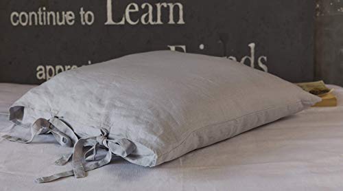 Natural Linen Pillow Sham with Ties - Standard, Queen, King, Euro Sizes - Natural, White, Grey, Pink, Blue Colors
