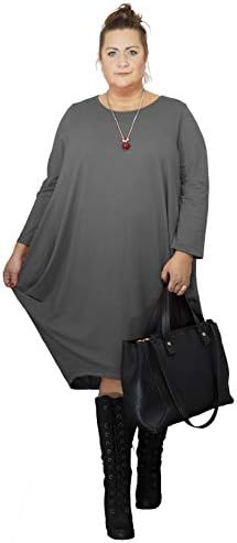 Wolfairy Womens Plus Size Italian Dress Tunic Lagenlook Loose Baggy Long Sleeve