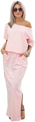 Vansop Women's Summer Sleeve Maxi Dress Casual Solid Loose Side Split Dresses
