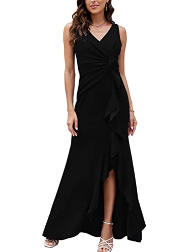 FQA Formal Evening Dresses for Women Elegant Evening Party Prom Dress Long Sexy V Neck Sleeveless Split Wrap