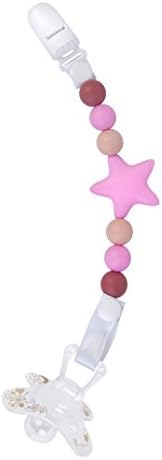 Nibbling | Stellar Dummy Clip | Perfect for Teething Babies | Soft Silicone and BPA Free | Featured In Vogue | (Pink)