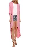Meaneor Women's Long Sleeve Waterfall Asymmetric Drape Open Long Maxi Cardigan,  XX-Large, Pink