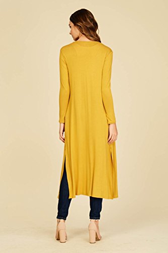 Annabelle Women's Comfy Long Sleeve Open Front Side Slit Duster Cardigan With Pockets Mustard Medium T1163B