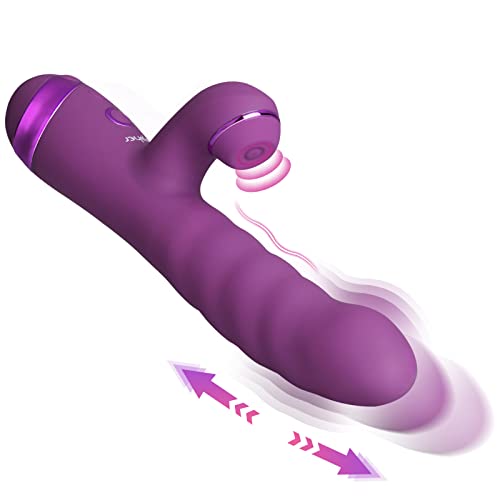 Kaninchen Vibrator, G-Punkt Vibratoren für sie, Teleskop Vibrator Dildo 10 Vibrationsmodi 3 Teleskopisch, Realistischer Sexspielzeug für frauen solo Leise extrem