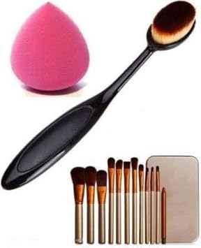 S - Dim Beauty Professional Makeup Brush Set of 12 with sponge puff and Oval Brush