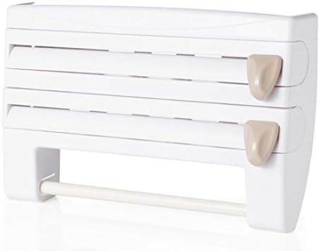 Unichart 4 in 1 Kitchen Wall Mount Roll Holder Dispenser Paper Towel Holder Foil and Cling Film Rack Spice Jar Shelf