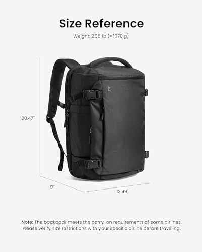 tomtoc Travel Backpack 40L, TSA Friendly Flight Approved Carry on Luggage Hand Water-resistant Lightweight Business Rucksack, Durable Large Weekender Bag Daypack Fits 17.3 Inch Laptop