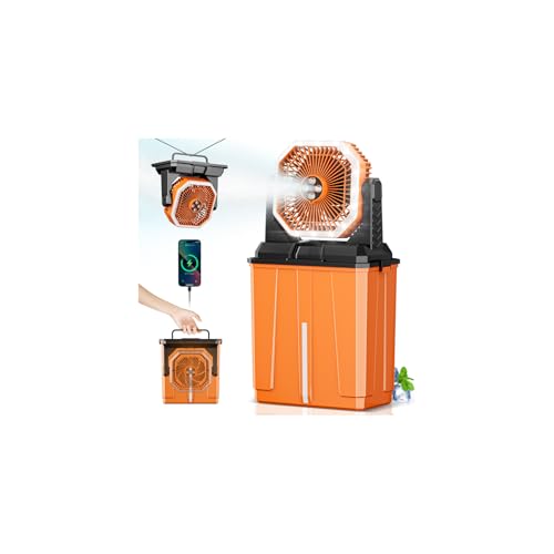 Orteen Portable Misting Fan, Rechargeable Outdoor Cooler, Battery Operated Personal Fan with3 Speeds & 8L Bucket for Patio, Camping,Hiking, Backyard, Travel, Desk,Pool, Beach