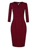 HiQueen Women Vintage V-Neck 3/4 Sleeve Office Work Business Party Bodycon Dress (S, Red)