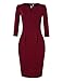 HiQueen Women Vintage V-neck 3/4 Sleeve Office Work Business Party Bodycon Dress (S, Red)