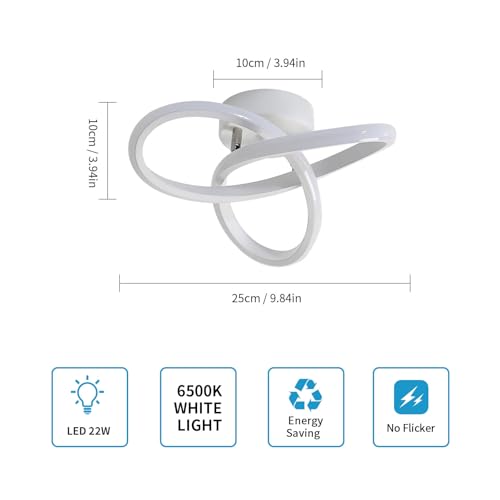 Osairous 2 Pieces Modern LED Ceiling Light, 22 W 2475 LM LED Chandelier Bedroom Ceiling Lamp Living Room White Flower Design for Kitchen Hallway, Cool White 6500K, 25 cm
