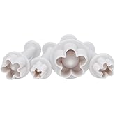 4Pcs Flower Plunger Cookie Cutter Cookie Cutters For Baking Plastic DIY Blossom Flower Cake Fondant Mold Plastic Cake Decorating Tools Baking Accessories Dessert and Candy Sculpting Tools(White)