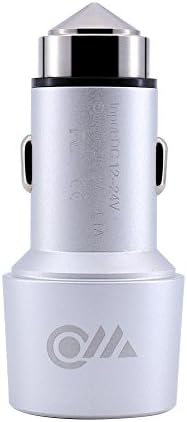 Esom 4.1A Output Dual Smart Ports USB Car Charger Quick Charge Design with Safety Hammer for iPhone & Android & Tablets & Digital Camera & Gamebox (Silver)