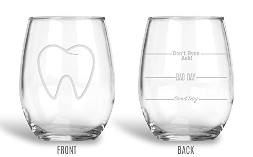 BadBananas Dental (Dentist Dentistry) - Good Day, Bad Day, Don't Even Ask 21 oz Engraved Large Stemless Wine Glass with Free Engraved Coaster - Funny Gift Glasses - Thumbnail 6