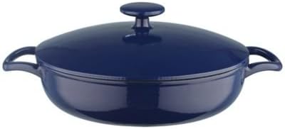 Lakeland 26cm Midnight Blue Cast Iron Shallow Round Lidded Casserole (2.7L)