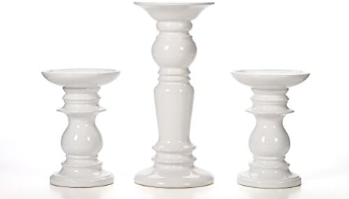 Amazon Com Hosley Set Of 3 Ceramic White Pillar Candle Holders Two 6 Inch And One 9 5 Inch High Ideal For Led And Pillar Candles Gifts For Wedding Party Home Spa Reiki Aromatherapy