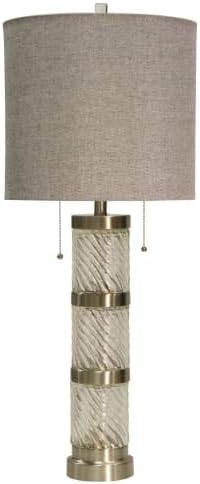 Delacora SC-L312730 Frisco 36'' Tall Buffet Table Lamp with Hardback Fabric Shad, Clear/Brushed Steel