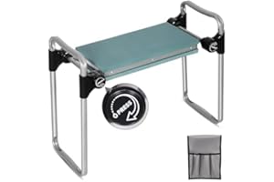 Endynino New Generation Garden Kneeler and Seat with Widen Soft EVA Pad Button-Press Design, Garden Stool with Tool Bag, Foldable and Lightweight, Green