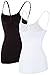 belamo Women Basic Solid Camisole Shelf Bra Undershirts Cotton Tank top Camis Black White XL 2 Packs
