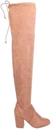 Women Boots Thigh-High High Heels Chunky Heels Zipper Closure Elastic Texture Faux Suede (8, Camel)