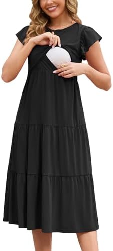 CzzzyL Womens Nursing Dress Casual Round Neck Flutter Short Sleeve Wear for Pregnant Ruffle Plus Size Flowy Modern Breast Feeding(Black,Small) at Amazon Women's Clothing store CzzzyL Womens Nursing Dress Casual Round Neck Flutter Short Sleeve Wear for Pregnant Ruffle Plus Size Flowy Modern Breast Feeding(Black,Small) at Amazon Women's Clothing store