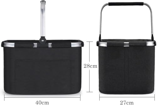 Diurwur 30L Shopping Basket Family Shopping Bag Foldable Carry Basket Large Picnic Basket Folding Basket Travel Bag Practical Shopping Basket with Padded Handles Ideal for Travel/Picnic/Shopping