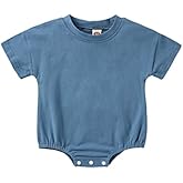 Merqwadd Baby Boy Girl Bubble Romper Infant Oversize Plain Crewneck T-Shirt Bodysuit Tops