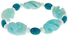 Carved Amazonite & Teal Jade Stretch Bracelet