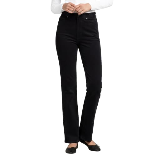 Lands' End Women's Petite Fine Wale Corduroy High Rise Straight Leg Pants 6 Black at Amazon