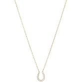14K Gold Plated Cubic Zirconia Horseshoe Necklace | Stunning Dainty U-Shape Pendant for Women, 18" Adjustable Chain