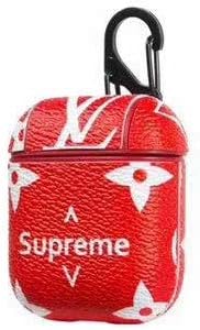 Airpods Case, Luxury Full Protective Shockproof PU Leather with Carabiner Hook Airpods Case Cover - Red